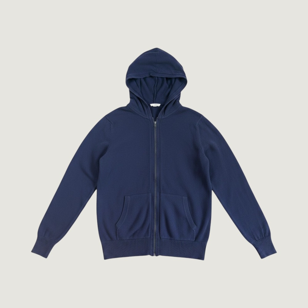 Y2K‎ Gap Mens Marine Blue 100% Cotton Full Zip Knit Hoodie Sweater Large
